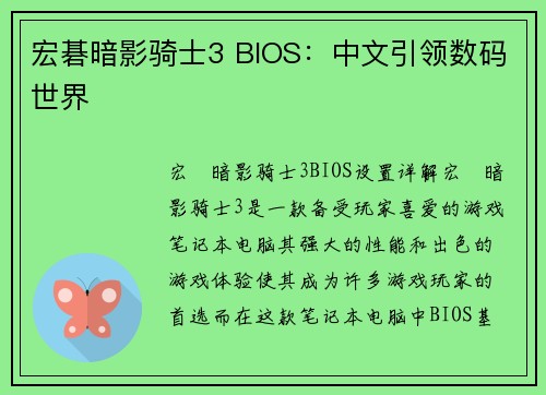 宏碁暗影骑士3 BIOS：中文引领数码世界